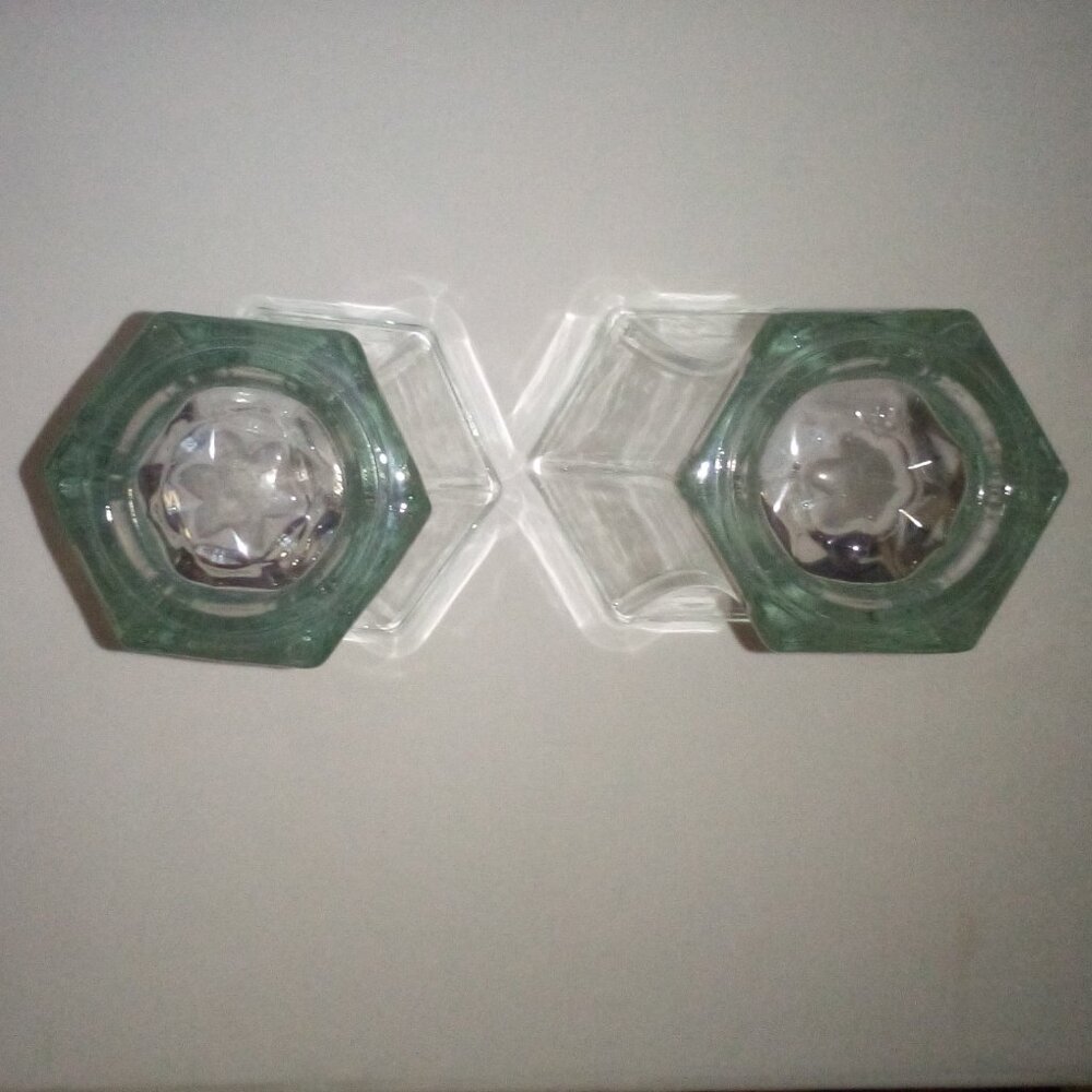 Pair of Crystal Glass Vases:  Thick.  Heavy.  Hexagon.  Excellent Condition - Picture 4 of 5